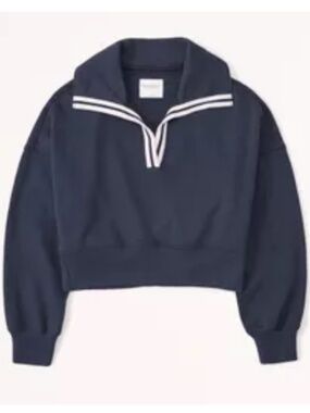 Abercrombie Navy and White Sailor Collar Sweatshirt Sz Large